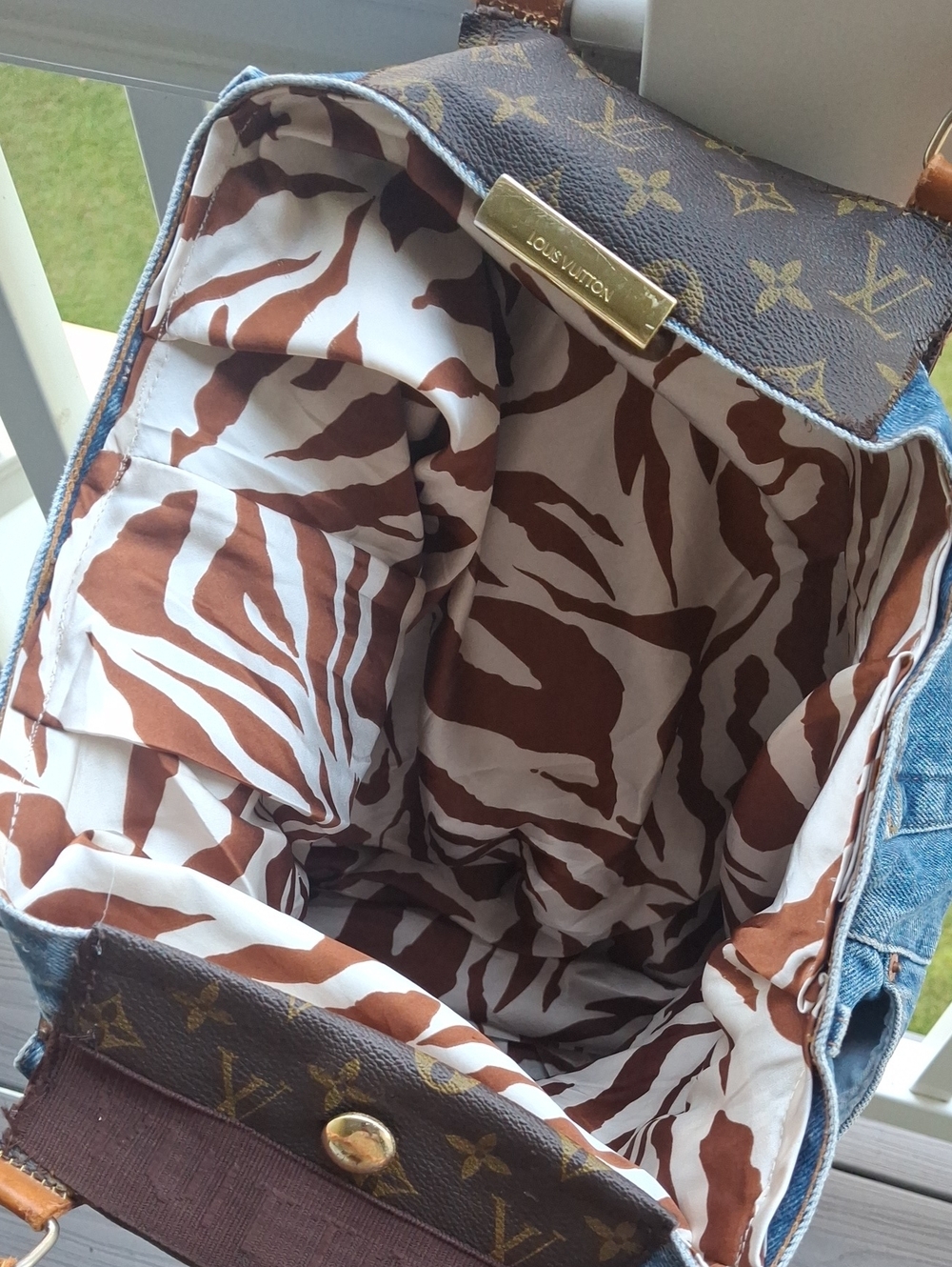 Upcycle Louis Vuitton Brown Monogram & Tan Leather Tote Bag - Picture 8 of 15